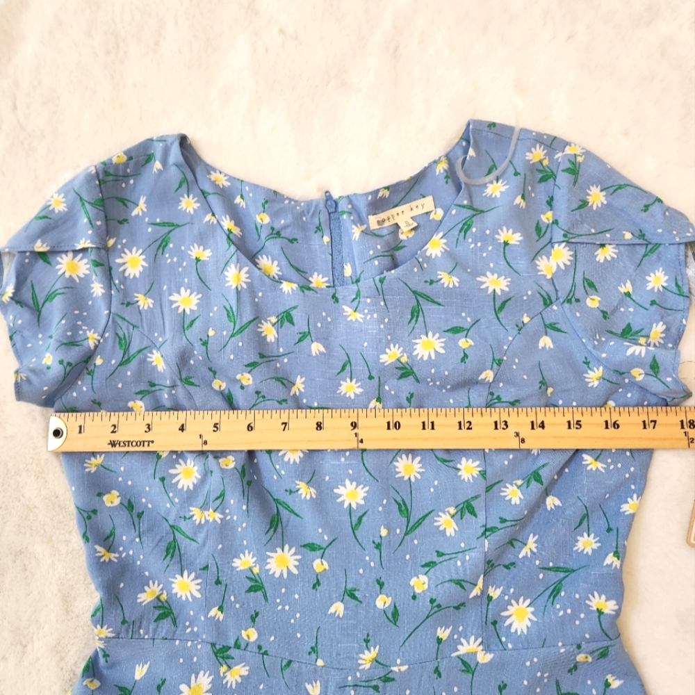 Copper Key Women's Blue Mini Dress S Floral Daisy Cottage Core Lined Summer - Picture 7 of 13